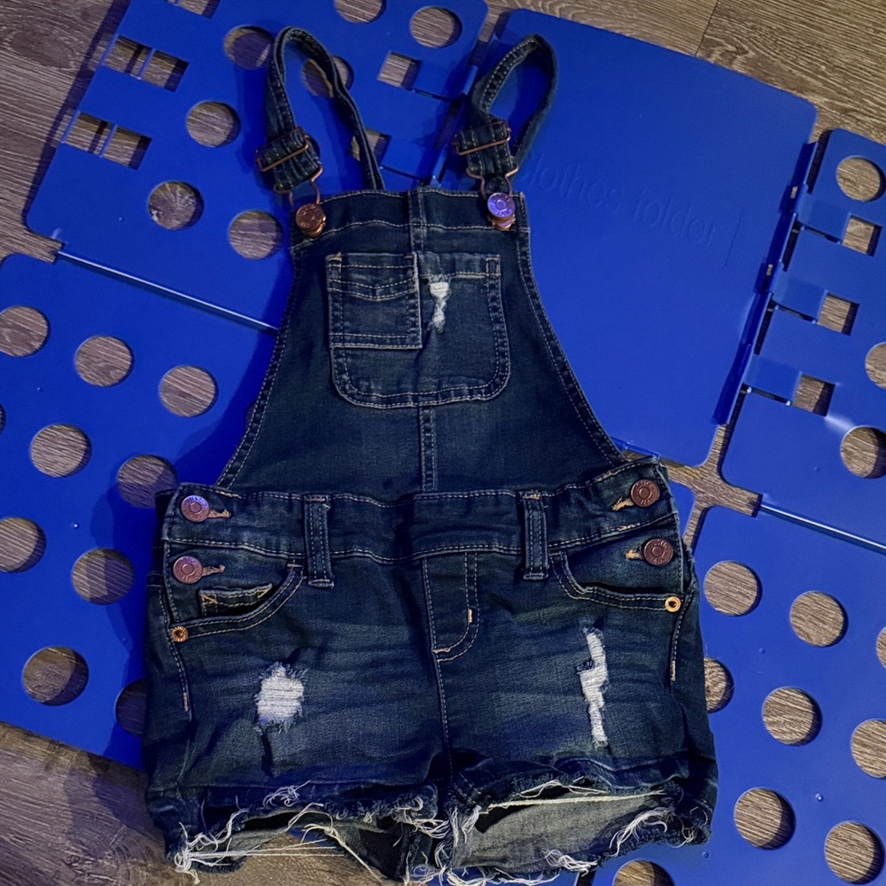Justice Dark Blue Distressed Overalls